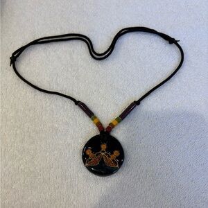 Handcrafted GlazedCeramic Pendant Necklace | Adjustable Cord, Boho Style